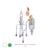 1 Bulb Wall Sconce Traditional Candlestick Faceted Crystal Wall Light Fixture in White/Green for Living Room Clearhalo 'Wall Lamps & Sconces' 'Wall Lights' Lighting' 325081