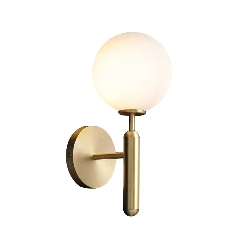 Milky Glass Ball Sconce Contemporary 1 Head Brass Wall Mount Light Fixture with Metal Pencil Arm Clearhalo 'Cast Iron' 'Glass' 'Industrial' 'Modern wall lights' 'Modern' 'Tiffany' 'Traditional wall lights' 'Wall Lamps & Sconces' 'Wall Lights' Lighting' 325132