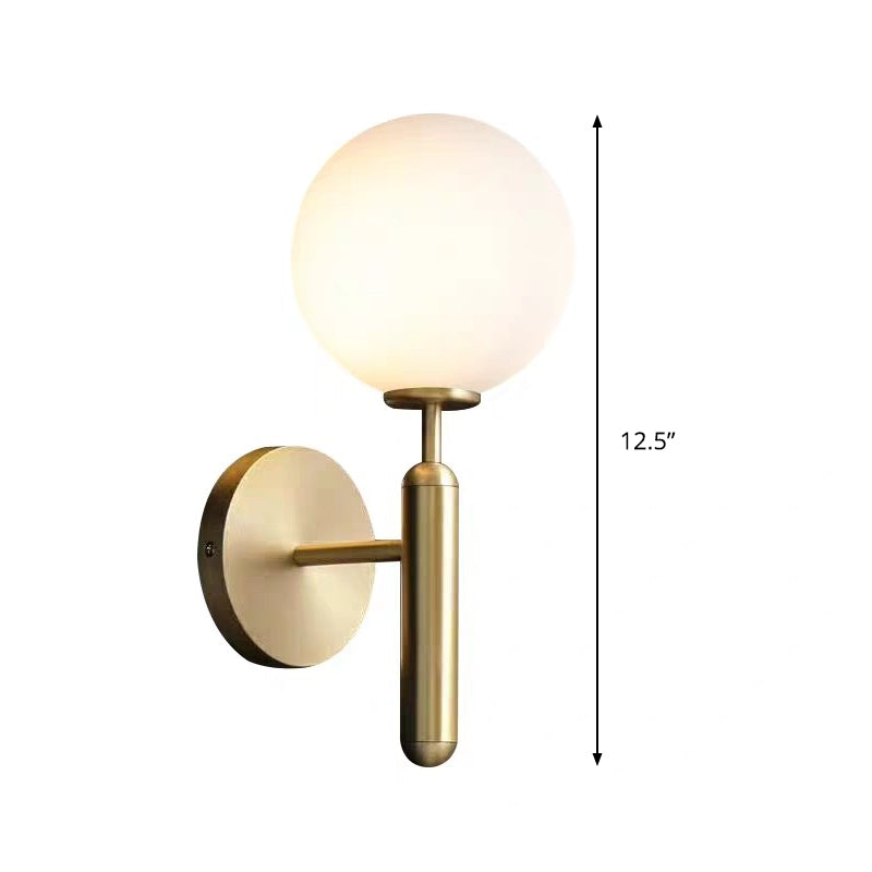 Milky Glass Ball Sconce Contemporary 1 Head Brass Wall Mount Light Fixture with Metal Pencil Arm Clearhalo 'Cast Iron' 'Glass' 'Industrial' 'Modern wall lights' 'Modern' 'Tiffany' 'Traditional wall lights' 'Wall Lamps & Sconces' 'Wall Lights' Lighting' 325133