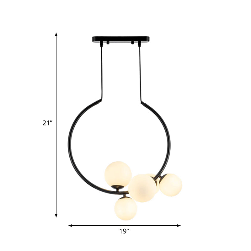 Modern 5 Bulbs Chandelier Light White/Black Orb Ceiling Suspension Lamp with Milky Glass Shade Clearhalo 'Ceiling Lights' 'Chandeliers' 'Close To Ceiling Lights' 'Glass shade' 'Glass' 'Modern Chandeliers' 'Modern' Lighting' 325179