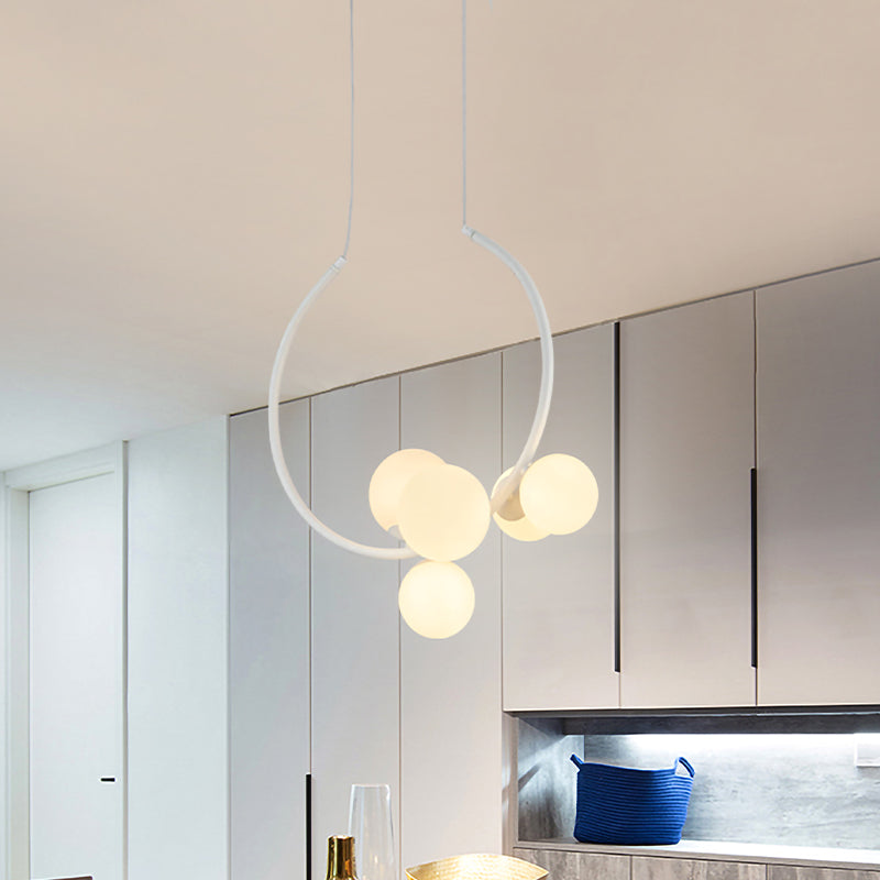 Modern 5 Bulbs Chandelier Light White/Black Orb Ceiling Suspension Lamp with Milky Glass Shade White Clearhalo 'Ceiling Lights' 'Chandeliers' 'Close To Ceiling Lights' 'Glass shade' 'Glass' 'Modern Chandeliers' 'Modern' Lighting' 325180