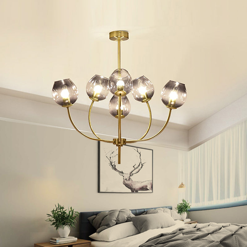 Modernist Cup Chandelier Lighting Smoke Gray Glass 6 Bulbs Bedroom Ceiling Pendant Light Clearhalo 'Ceiling Lights' 'Close To Ceiling Lights' 'Close to ceiling' 'Glass shade' 'Glass' 'Semi-flushmount' Lighting' 325184