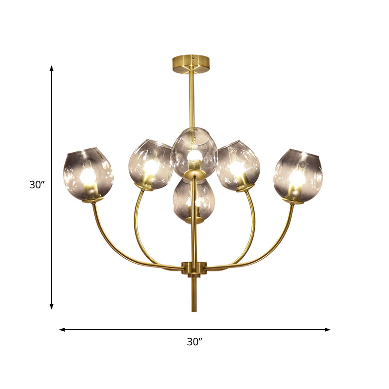 Modernist Cup Chandelier Lighting Smoke Gray Glass 6 Bulbs Bedroom Ceiling Pendant Light Clearhalo 'Ceiling Lights' 'Close To Ceiling Lights' 'Close to ceiling' 'Glass shade' 'Glass' 'Semi-flushmount' Lighting' 325186