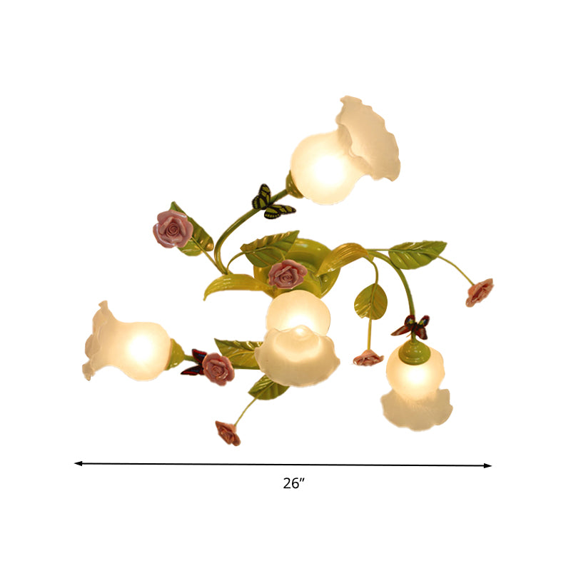 Spiral Bedroom Semi-Flush Mount Traditional Opaque Glass 4/7 Bulbs Green Ceiling Light Fixture Clearhalo 'Ceiling Lights' 'Chandeliers' 'Close To Ceiling Lights' 'Close to ceiling' 'Glass shade' 'Glass' 'Island Lights' 'Semi-flushmount' Lighting' 325195