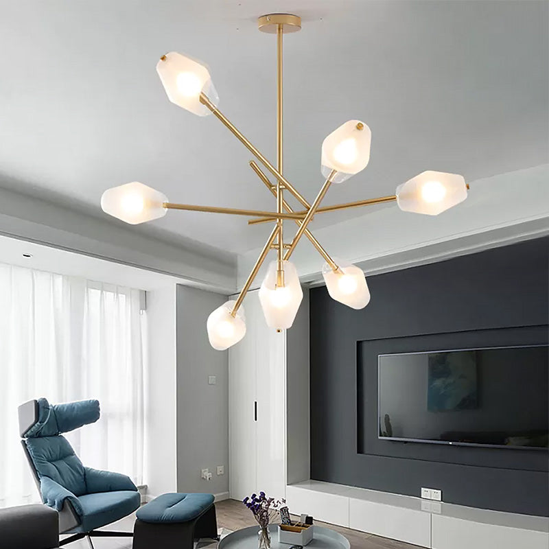 Gold Urn Hanging Chandelier Contemporary 7 Heads Frosted Glass Pendant Lighting Fixture Clearhalo 'Ceiling Lights' 'Chandeliers' 'Close To Ceiling Lights' 'Close to ceiling' 'Glass shade' 'Glass' 'Semi-flushmount' Lighting' 325237
