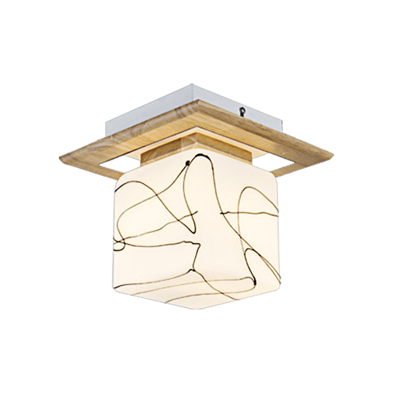Frosted Glass Geometric Flush Mount Light Nordic 1 Light Flush Ceiling Light Fixture in White for Corridor Clearhalo 'Ceiling Lights' 'Close To Ceiling Lights' 'Close to ceiling' 'Flush mount' Lighting' 325269