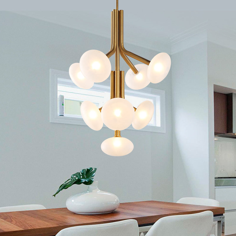 Round Pendant Chandelier Modern Frosted Glass 9 Heads Ceiling Suspension Lamp in Gold Clearhalo 'Ceiling Lights' 'Chandeliers' 'Close To Ceiling Lights' 'Glass shade' 'Glass' 'Modern Chandeliers' 'Modern' Lighting' 325285