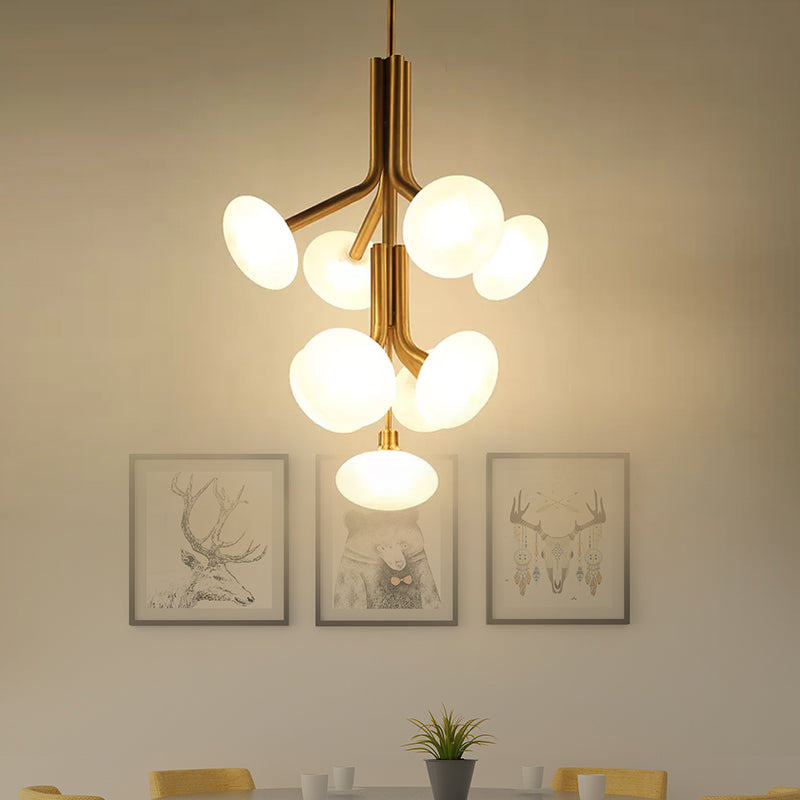 Round Pendant Chandelier Modern Frosted Glass 9 Heads Ceiling Suspension Lamp in Gold Clearhalo 'Ceiling Lights' 'Chandeliers' 'Close To Ceiling Lights' 'Glass shade' 'Glass' 'Modern Chandeliers' 'Modern' Lighting' 325286