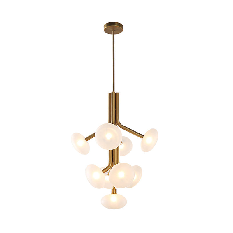Round Pendant Chandelier Modern Frosted Glass 9 Heads Ceiling Suspension Lamp in Gold Clearhalo 'Ceiling Lights' 'Chandeliers' 'Close To Ceiling Lights' 'Glass shade' 'Glass' 'Modern Chandeliers' 'Modern' Lighting' 325287