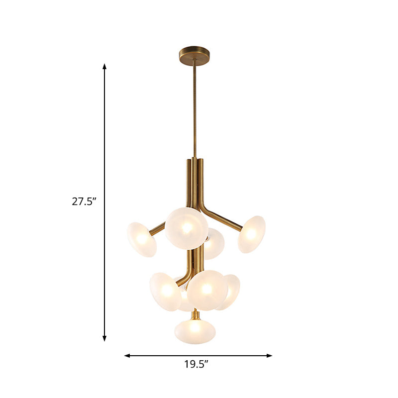 Round Pendant Chandelier Modern Frosted Glass 9 Heads Ceiling Suspension Lamp in Gold Clearhalo 'Ceiling Lights' 'Chandeliers' 'Close To Ceiling Lights' 'Glass shade' 'Glass' 'Modern Chandeliers' 'Modern' Lighting' 325288