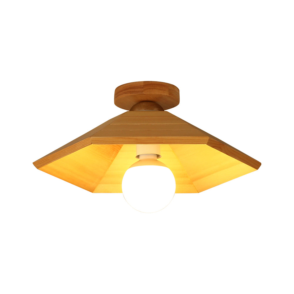 Wooden Conical Ceiling Flush Mount Simple 1 Light Flush Mount Lighting in Wood Finish Clearhalo 'Ceiling Lights' 'Close To Ceiling Lights' 'Close to ceiling' 'Flush mount' Lighting' 325294