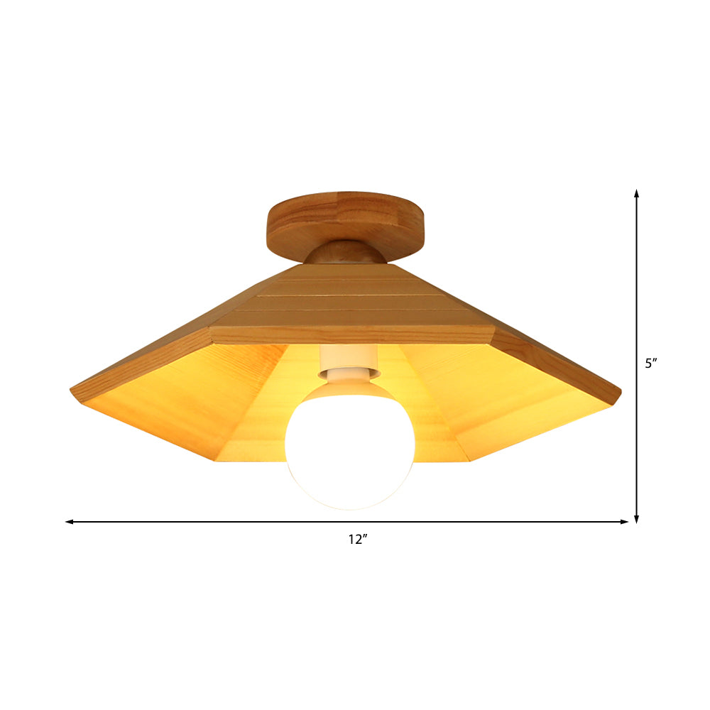 Wooden Conical Ceiling Flush Mount Simple 1 Light Flush Mount Lighting in Wood Finish Clearhalo 'Ceiling Lights' 'Close To Ceiling Lights' 'Close to ceiling' 'Flush mount' Lighting' 325295