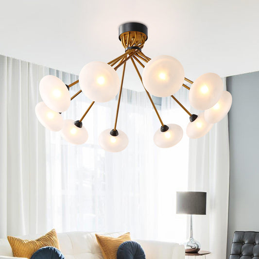 Frosted Glass Circle Semi Flush Light Modern 8/10 Bulbs Black and Gold Ceiling Mounted Fixture Clearhalo 'Ceiling Lights' 'Chandeliers' 'Close To Ceiling Lights' 'Close to ceiling' 'Glass shade' 'Glass' 'Semi-flushmount' Lighting' 325309