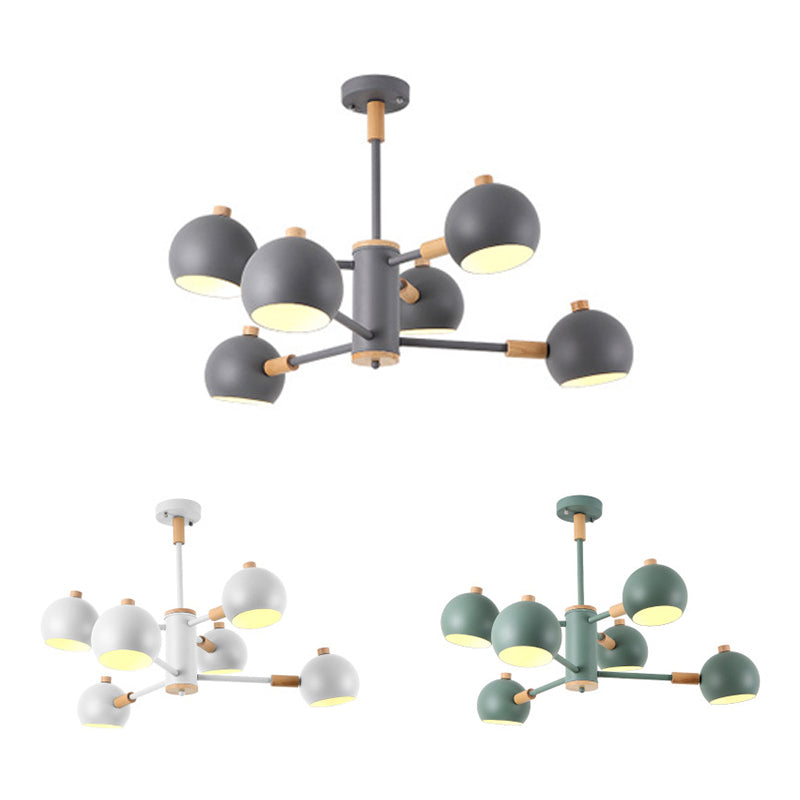 Bedroom Sphere Pendant Light Fixture Iron 6 Lights Modern Nordic Hanging Chandelier Clearhalo 'Ceiling Lights' 'Chandeliers' Lighting' options 32531
