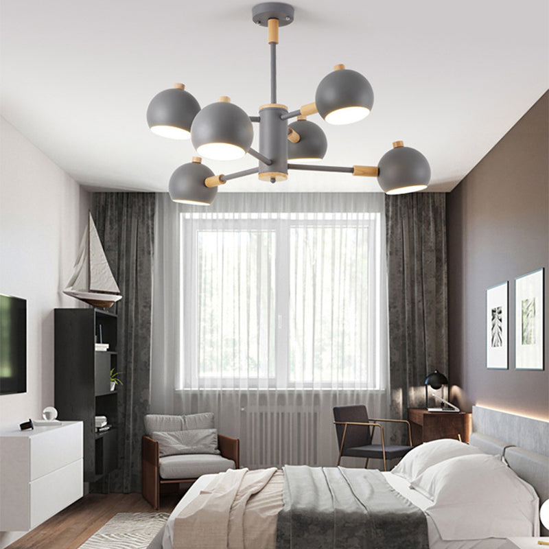 Bedroom Sphere Pendant Light Fixture Iron 6 Lights Modern Nordic Hanging Chandelier Clearhalo 'Ceiling Lights' 'Chandeliers' Lighting' options 32533