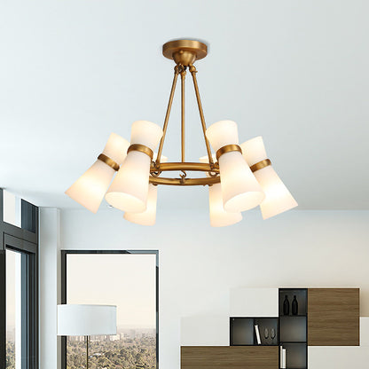 Wide Flare Ceiling Chandelier Modernism Opal Glass 16 Bulbs Black/Gold Pendant Lighting Fixture Gold Clearhalo 'Ceiling Lights' 'Chandeliers' 'Close To Ceiling Lights' 'Glass shade' 'Glass' 'Island Lights' 'Modern Chandeliers' 'Modern' Lighting' 325342