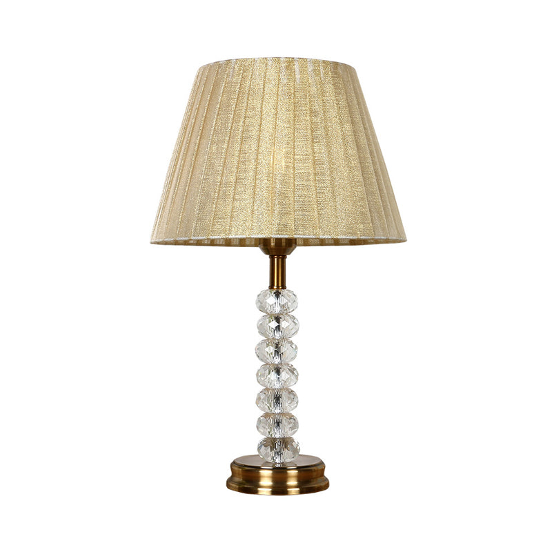 Pleated Shade Clear Crystal Night Table Lamp Rustic 1 Light Bedroom Nightstand Light in Beige Clearhalo 'Lamps' 'Table Lamps' Lighting' 325369