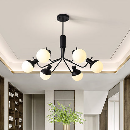 Sphere Semi Flush Light Contemporary White Glass 6/8 Heads Close to Ceiling Lamp in Black 6 Black Clearhalo 'Ceiling Lights' 'Close To Ceiling Lights' 'Close to ceiling' 'Glass shade' 'Glass' 'Semi-flushmount' Lighting' 325388