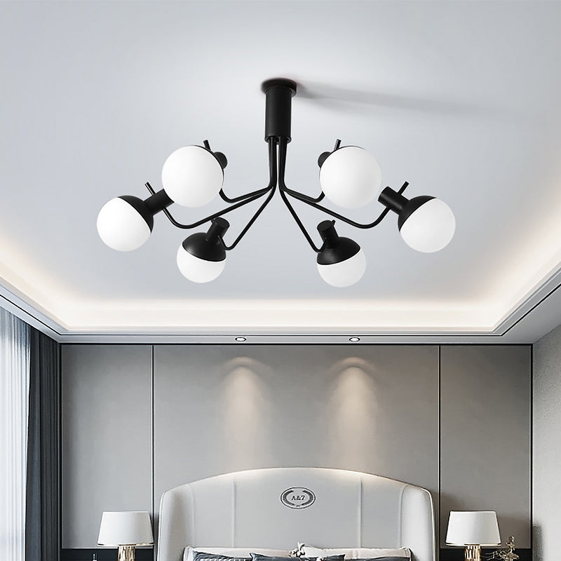 Sphere Semi Flush Light Contemporary White Glass 6/8 Heads Close to Ceiling Lamp in Black Clearhalo 'Ceiling Lights' 'Close To Ceiling Lights' 'Close to ceiling' 'Glass shade' 'Glass' 'Semi-flushmount' Lighting' 325389