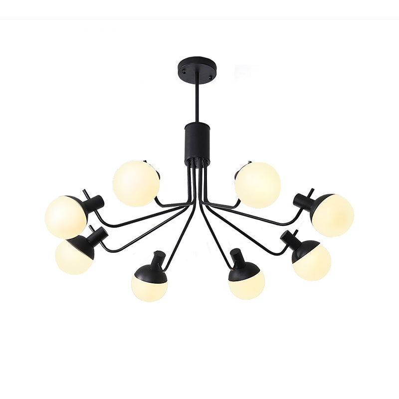 Sphere Semi Flush Light Contemporary White Glass 6/8 Heads Close to Ceiling Lamp in Black Clearhalo 'Ceiling Lights' 'Close To Ceiling Lights' 'Close to ceiling' 'Glass shade' 'Glass' 'Semi-flushmount' Lighting' 325393