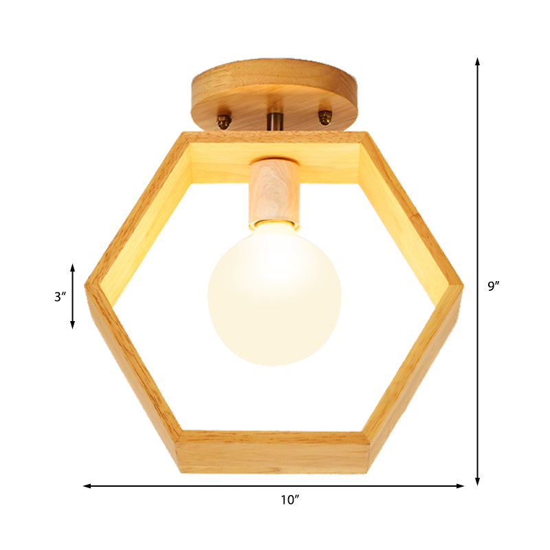 Triangle/Square/Pentagon Semi Flush Mount Light with White Glass Modern 1 Head Ceiling Mounted Fixture in Wood Clearhalo 'Ceiling Lights' 'Close To Ceiling Lights' 'Close to ceiling' 'Flush mount' Lighting' 325398