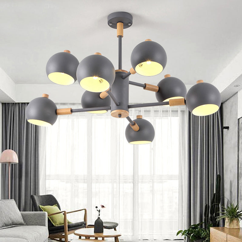 Metal Dome Hanging Lamp Fixture 2-Tier 8 Lights Scandinavian Chandelier for Living Room Shop Clearhalo 'Ceiling Lights' 'Chandeliers' Lighting' options 32540