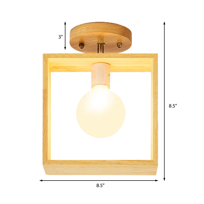 Triangle/Square/Pentagon Semi Flush Mount Light with White Glass Modern 1 Head Ceiling Mounted Fixture in Wood Clearhalo 'Ceiling Lights' 'Close To Ceiling Lights' 'Close to ceiling' 'Flush mount' Lighting' 325402