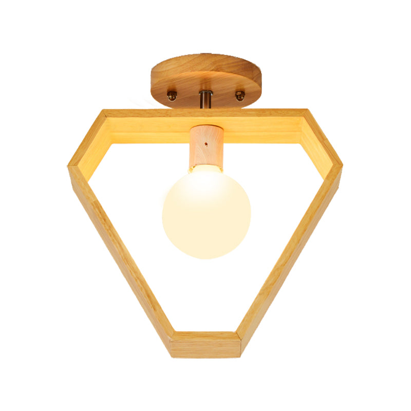Triangle/Square/Pentagon Semi Flush Mount Light with White Glass Modern 1 Head Ceiling Mounted Fixture in Wood Clearhalo 'Ceiling Lights' 'Close To Ceiling Lights' 'Close to ceiling' 'Flush mount' Lighting' 325405