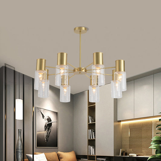 Modern 8 Heads Chandelier Lamp Brass Tubular Hanging Pendant Light with Clear Glass Shade Clearhalo 'Ceiling Lights' 'Chandeliers' 'Glass shade' 'Glass' 'Modern Chandeliers' 'Modern' Lighting' 325442