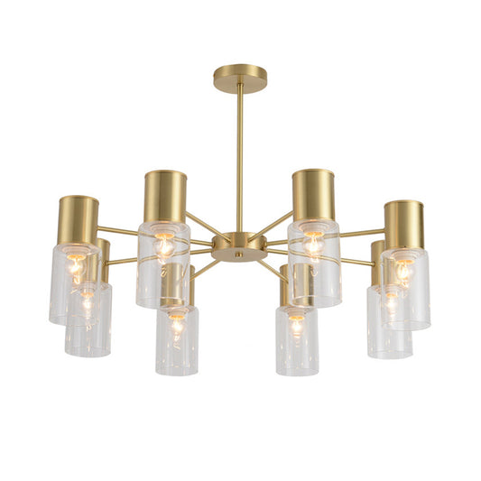 Modern 8 Heads Chandelier Lamp Brass Tubular Hanging Pendant Light with Clear Glass Shade Clearhalo 'Ceiling Lights' 'Chandeliers' 'Glass shade' 'Glass' 'Modern Chandeliers' 'Modern' Lighting' 325444