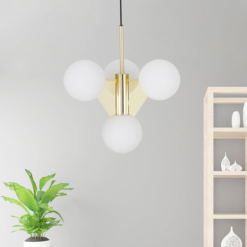 Milky Glass Global Ceiling Chandelier Modernism 4 Heads Pendant Lighting Fixture in Gold Gold Clearhalo 'Ceiling Lights' 'Chandeliers' 'Close To Ceiling Lights' 'Glass shade' 'Glass' 'Modern Chandeliers' 'Modern' Lighting' 325451