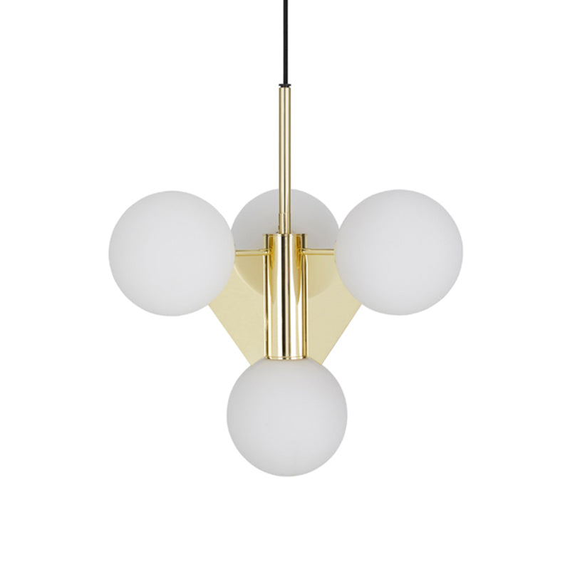 Milky Glass Global Ceiling Chandelier Modernism 4 Heads Pendant Lighting Fixture in Gold Clearhalo 'Ceiling Lights' 'Chandeliers' 'Close To Ceiling Lights' 'Glass shade' 'Glass' 'Modern Chandeliers' 'Modern' Lighting' 325454