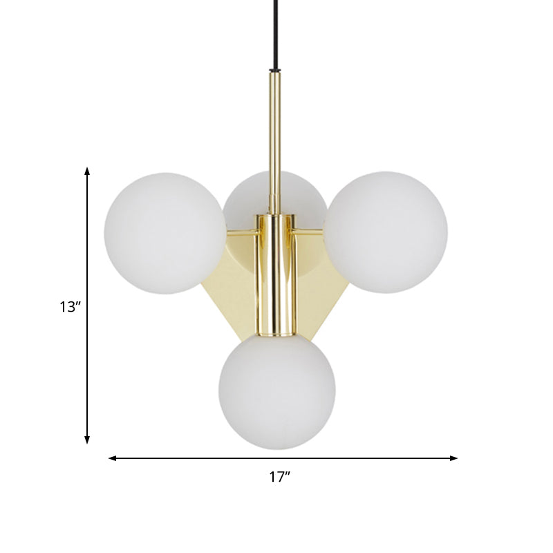 Milky Glass Global Ceiling Chandelier Modernism 4 Heads Pendant Lighting Fixture in Gold Clearhalo 'Ceiling Lights' 'Chandeliers' 'Close To Ceiling Lights' 'Glass shade' 'Glass' 'Modern Chandeliers' 'Modern' Lighting' 325455