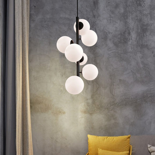 Black Round Hanging Chandelier Contemporary 7 Bulbs Opal Glass Ceiling Suspension Lamp Clearhalo 'Ceiling Lights' 'Chandeliers' 'Close To Ceiling Lights' 'Glass shade' 'Glass' 'Modern Chandeliers' 'Modern' Lighting' 325458