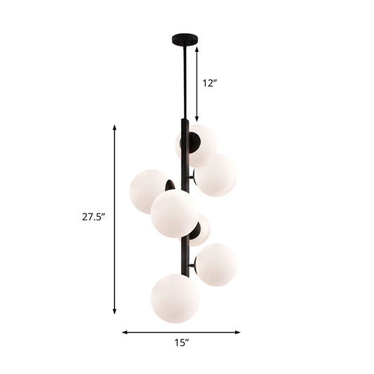 Black Round Hanging Chandelier Contemporary 7 Bulbs Opal Glass Ceiling Suspension Lamp Clearhalo 'Ceiling Lights' 'Chandeliers' 'Close To Ceiling Lights' 'Glass shade' 'Glass' 'Modern Chandeliers' 'Modern' Lighting' 325460