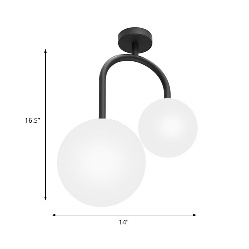 2 Heads Spherical Semi Flush Mount Modernist Milk Glass Ceiling Light Fixture in Black Clearhalo 'Ceiling Lights' 'Close To Ceiling Lights' 'Close to ceiling' Lighting' 325488
