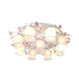 White Glass Rose Ceiling Lighting Countryside 9 Heads Living Room Flush Mount Fixture Clearhalo 'Ceiling Lights' 'Close To Ceiling Lights' 'Close to ceiling' 'Flush mount' Lighting' 325491
