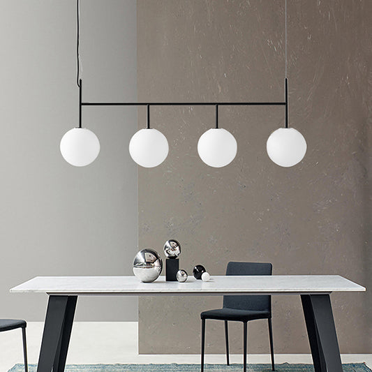 White Glass Orb Island Light Contemporary 4 Bulbs Black Suspended Lighting Fixture Clearhalo 'Ceiling Lights' 'Glass shade' 'Glass' 'Island Lights' Lighting' 325495