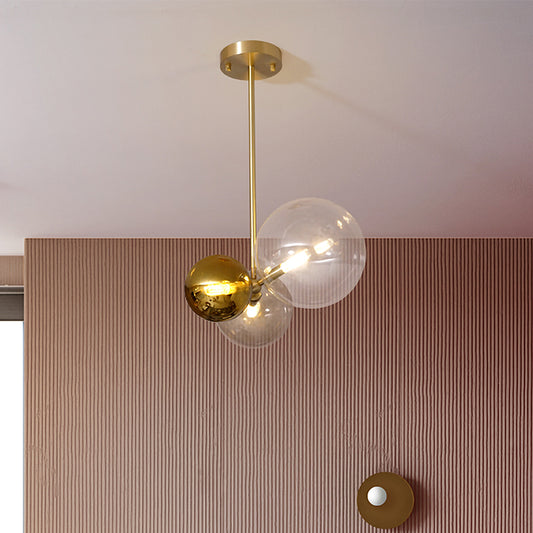 Clear Glass Sphere Hanging Chandelier Modernist 3 Heads Gold Ceiling Pendant Light Clearhalo 'Ceiling Lights' 'Chandeliers' 'Close To Ceiling Lights' 'Glass shade' 'Glass' 'Modern Chandeliers' 'Modern' Lighting' 325557
