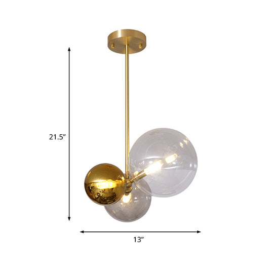 Clear Glass Sphere Hanging Chandelier Modernist 3 Heads Gold Ceiling Pendant Light Clearhalo 'Ceiling Lights' 'Chandeliers' 'Close To Ceiling Lights' 'Glass shade' 'Glass' 'Modern Chandeliers' 'Modern' Lighting' 325560