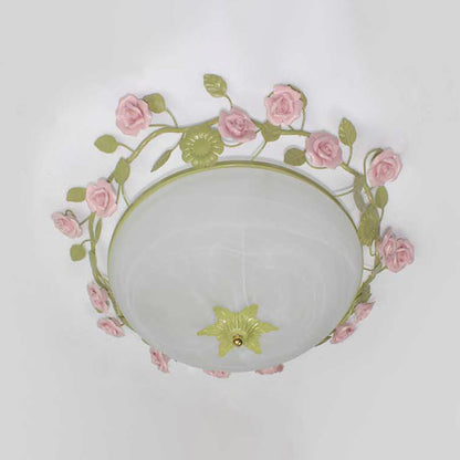 19"/23" W Green 3 Lights Flush Mount Country Style Frosted Glass Bowl Ceiling Mounted Light for Living Room Green Clearhalo 'Ceiling Lights' 'Close To Ceiling Lights' 'Close to ceiling' 'Flush mount' Lighting' 325561