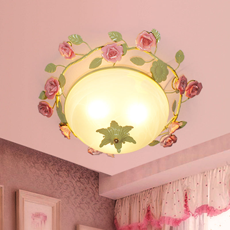 19"/23" W Green 3 Lights Flush Mount Country Style Frosted Glass Bowl Ceiling Mounted Light for Living Room Clearhalo 'Ceiling Lights' 'Close To Ceiling Lights' 'Close to ceiling' 'Flush mount' Lighting' 325562