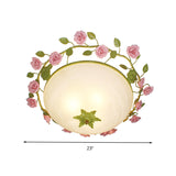 19"/23" W Green 3 Lights Flush Mount Country Style Frosted Glass Bowl Ceiling Mounted Light for Living Room Clearhalo 'Ceiling Lights' 'Close To Ceiling Lights' 'Close to ceiling' 'Flush mount' Lighting' 325566