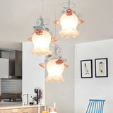 White Glass Rose Multi Light Pendant Pastoral 3 Bulbs Dining Room Suspension Lighting Fixture in Blue Blue Clearhalo 'Ceiling Lights' 'Glass shade' 'Glass' 'Pendant Lights' 'Pendants' Lighting' 325587
