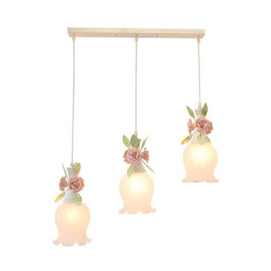 3 Bulbs Scalloped Cluster Pendant Traditionalism Frosted White Glass Hanging Light Fixture Clearhalo 'Ceiling Lights' 'Glass shade' 'Glass' 'Pendant Lights' 'Pendants' Lighting' 325594