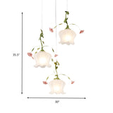 Milk Glass Scalloped Multi Light Pendant Pastoral 3 Bulbs Restaurant Suspension Lighting Fixture in Green with Round/Linear Canopy Clearhalo 'Ceiling Lights' 'Close To Ceiling Lights' 'Glass shade' 'Glass' 'Pendant Lights' 'Pendants' Lighting' 325616