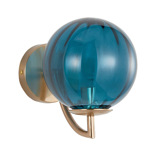 Sphere Wall Lighting Modernism Blue Ribbed Glass 1 Bulb Bedroom Sconce Light Fixture Clearhalo 'Cast Iron' 'Glass' 'Industrial' 'Modern wall lights' 'Modern' 'Tiffany' 'Traditional wall lights' 'Wall Lamps & Sconces' 'Wall Lights' Lighting' 325624