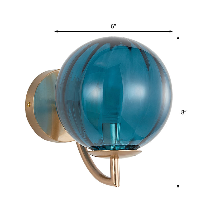 Sphere Wall Lighting Modernism Blue Ribbed Glass 1 Bulb Bedroom Sconce Light Fixture Clearhalo 'Cast Iron' 'Glass' 'Industrial' 'Modern wall lights' 'Modern' 'Tiffany' 'Traditional wall lights' 'Wall Lamps & Sconces' 'Wall Lights' Lighting' 325625