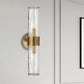 2 Bulbs Cylindrical Sconce Light Contemporary Crackle Glass Wall Mounted Lighting in Brass Clearhalo 'Cast Iron' 'Glass' 'Industrial' 'Modern wall lights' 'Modern' 'Tiffany' 'Traditional wall lights' 'Wall Lamps & Sconces' 'Wall Lights' Lighting' 325640