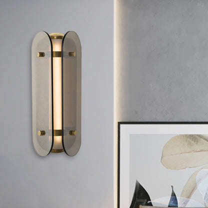 Pill Capsule Bedside Sconce Minimalism Smoke Gray Glass 1 Bulb Wall Mounted Lamp Smoke Gray Clearhalo 'Cast Iron' 'Glass' 'Industrial' 'Modern wall lights' 'Modern' 'Tiffany' 'Traditional wall lights' 'Wall Lamps & Sconces' 'Wall Lights' Lighting' 325649